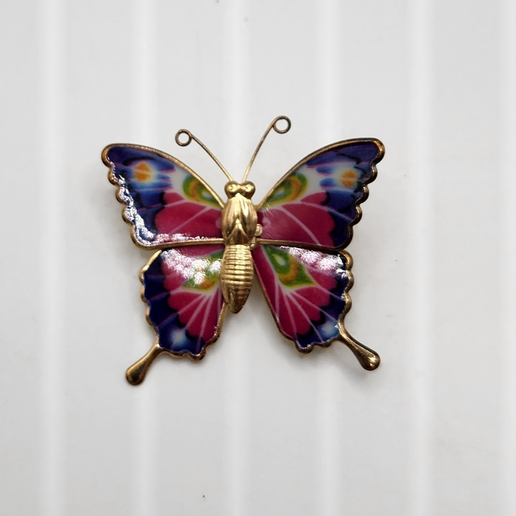 Colorful Butterfly Brooch Enamel Butterfly Brooch Pin In Goldtone 1.5" Inches